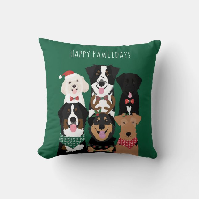 Happy Pawlidays Cute Christmas Cushion (Front)