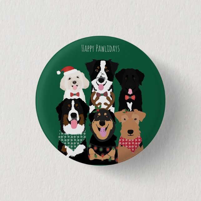 Happy Pawlidays Cute Christmas Dogs 3 Cm Round Badge (Front)
