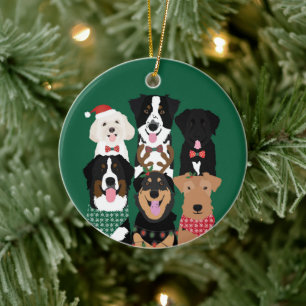 Happy Pawlidays Cute Christmas Dogs Ceramic Tree Decoration