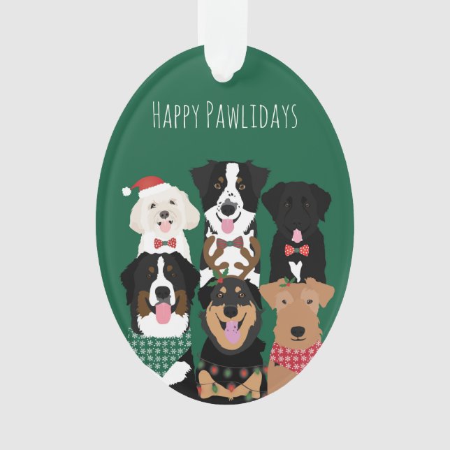 Happy Pawlidays Cute Christmas Ornament (Front)
