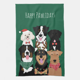 Happy Pawlidays Cute Christmas Tea Towel