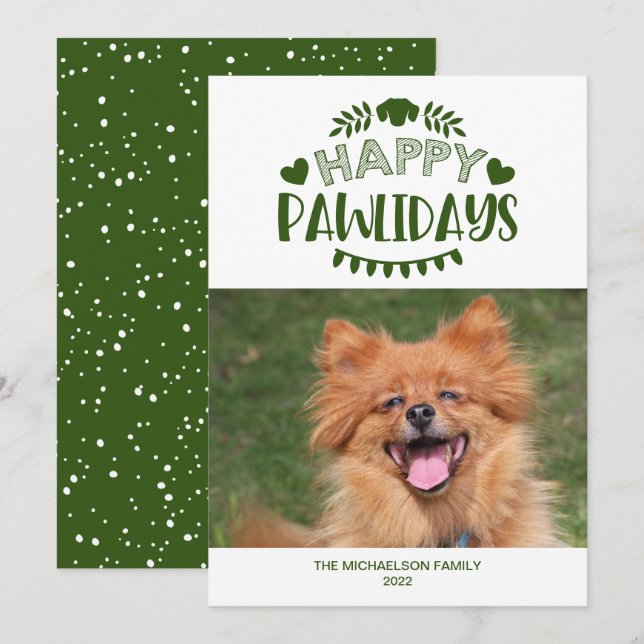 Happy Pawlidays Cute Dog Photo Holiday Card (Front/Back)