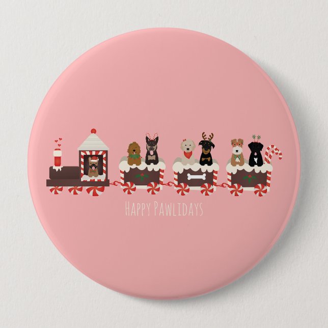 Happy Pawlidays Dog Christmas Holiday Train 10 Cm Round Badge (Front)