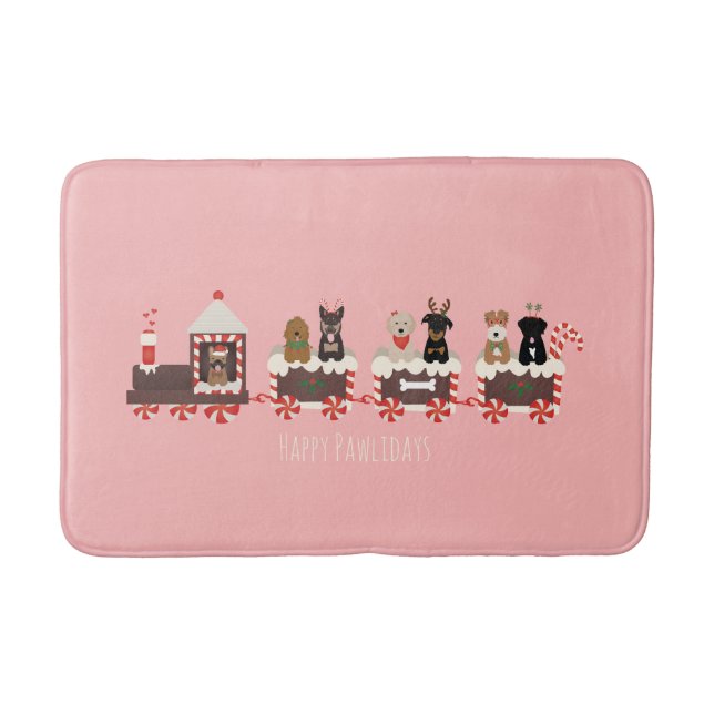 Happy Pawlidays Dog Christmas Holiday Train Bath Mat (Front)