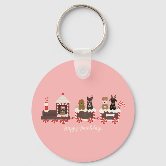 Happy Pawlidays Dog Christmas Holiday Train Key Ring (Front)