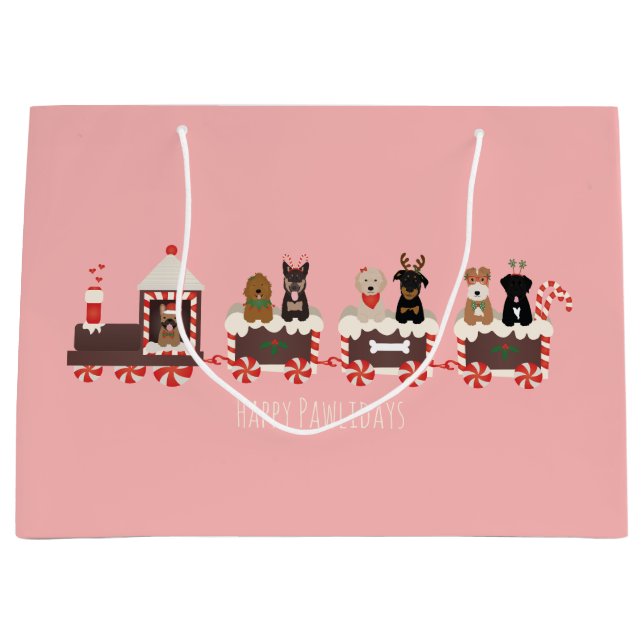 Happy Pawlidays Dog Christmas Holiday Train Large Gift Bag (Front)