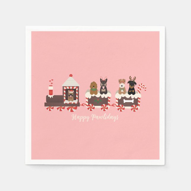 Happy Pawlidays Dog Christmas Holiday Train Napkin (Front)