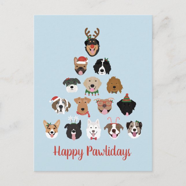 Happy Pawlidays Dog Christmas Tree Holiday Postcard (Front)