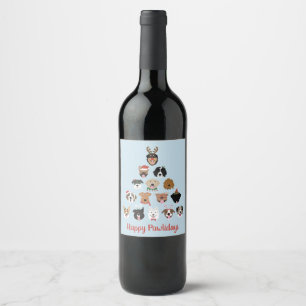 Happy Pawlidays Dog Christmas Tree Holiday Wine Label