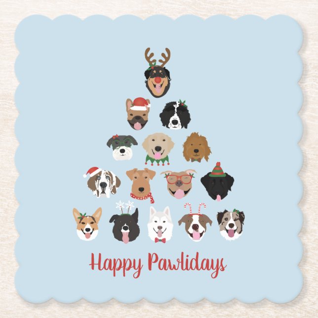 Happy Pawlidays Dog Christmas Tree Paper Coaster (Front)
