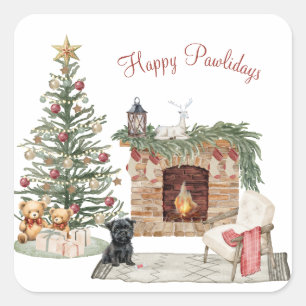 Happy Pawlidays Dog Design- Affenpinscher Square Sticker