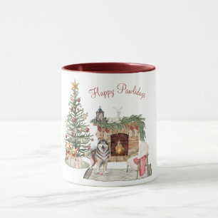 Happy Pawlidays Dog Design- Alaskan Malamute Mug