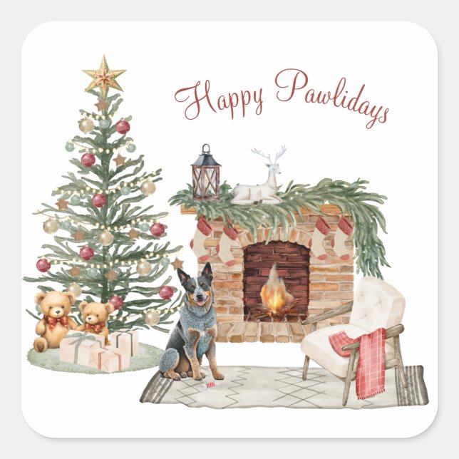 Happy Pawlidays Dog Design- Australian Cattle Dog  Square Sticker (Front)