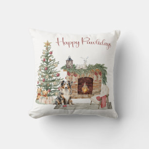 Happy Pawlidays Dog Design- Australian Shepherd Cushion