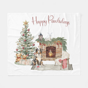Happy Pawlidays Dog Design- Australian Shepherd Fleece Blanket