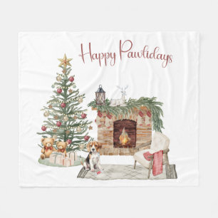 Happy Pawlidays Dog Design- Beagle Fleece Blanket