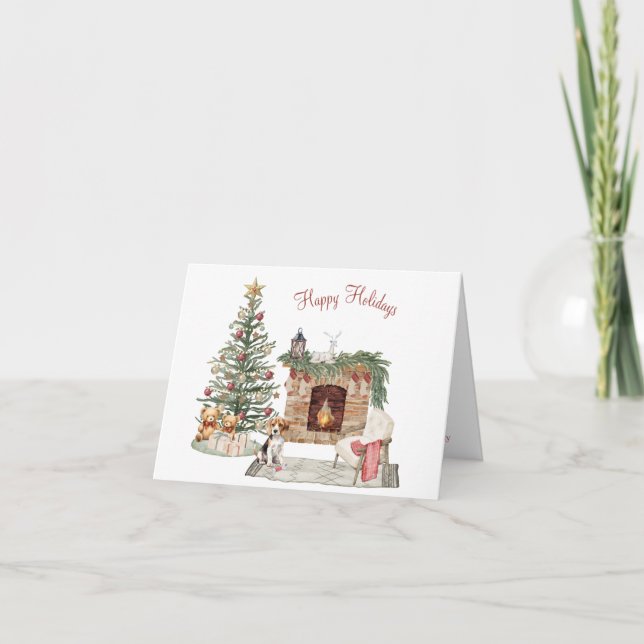 Happy Pawlidays Dog Design- Beagle Holiday Card (Front)