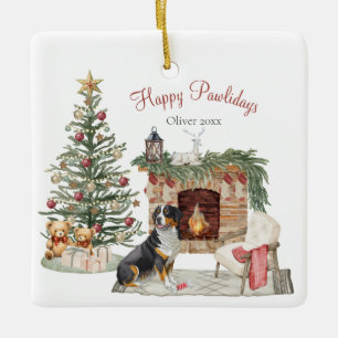 Happy Pawlidays Dog Design- Bernese Mountain Dog Ceramic Ornament