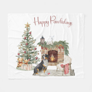 Happy Pawlidays Dog Design- Bernese Mountain Dog Fleece Blanket