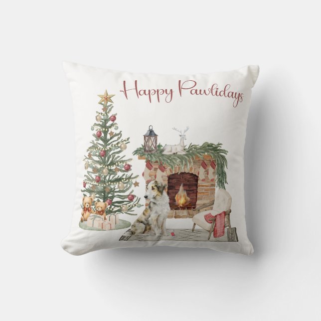 Happy Pawlidays Dog Design- Borzoi Cushion (Front)
