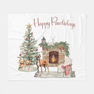 Happy Pawlidays Dog Design- Boxer Fleece Blanket