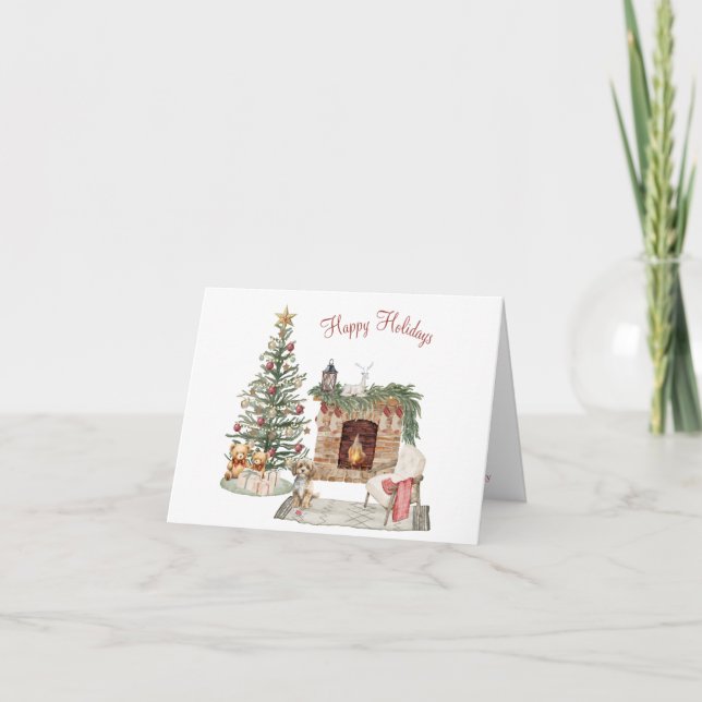 Happy Pawlidays Dog Design- Cavapoo Holiday Card (Front)