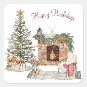 Happy Pawlidays Dog Design- Cavapoo Square Sticker