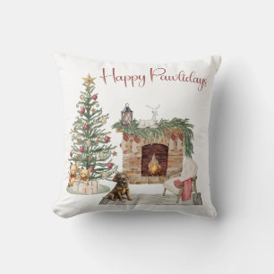 Happy Pawlidays Dog Design- Chocolate Labrador Cushion
