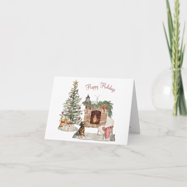 Happy Pawlidays Dog Design- Chocolate Labrador Holiday Card (Front)