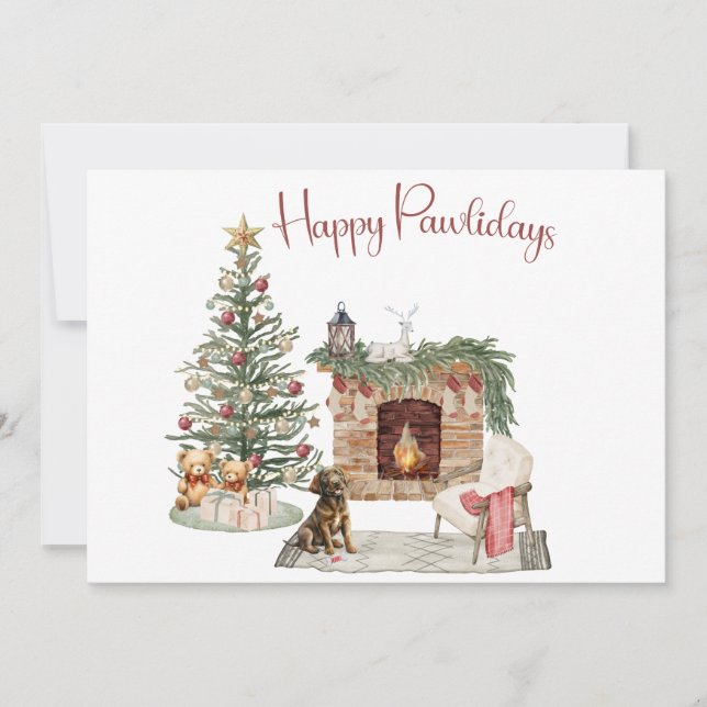 Happy Pawlidays Dog Design- Chocolate Labrador Holiday Card (Front)