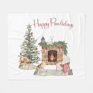 Happy Pawlidays Dog Design- Corgi Fleece Blanket