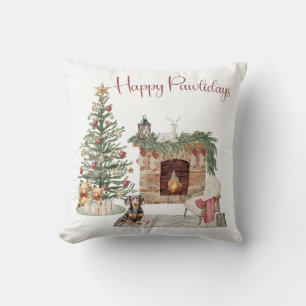 Happy Pawlidays Dog Design- Dachshund Cushion