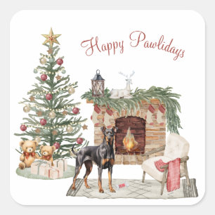 Happy Pawlidays Dog Design- Doberman Pinscher Square Sticker