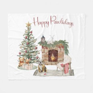 Happy Pawlidays Dog Design- English Bulldog Fleece Blanket