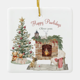 Happy Pawlidays Dog Design- French Bulldog Ceramic Ornament