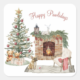 Happy Pawlidays Dog Design- French Bulldog Square Sticker