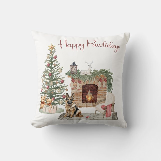 Happy Pawlidays Dog Design- German Shepherd Cushion (Front)