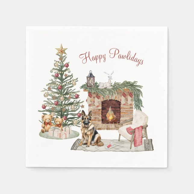 Happy Pawlidays Dog Design- German Shepherd Napkin (Front)
