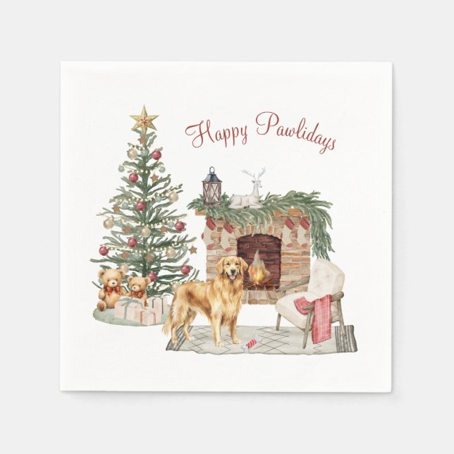 Happy Pawlidays Dog Design- Golden Retriever Napkin (Front)