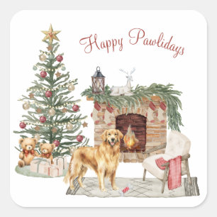 Happy Pawlidays Dog Design- Golden Retriever Square Sticker