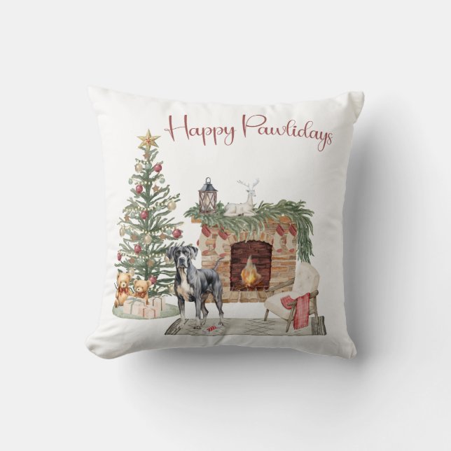 Happy Pawlidays Dog Design- Great Dane Cushion (Front)