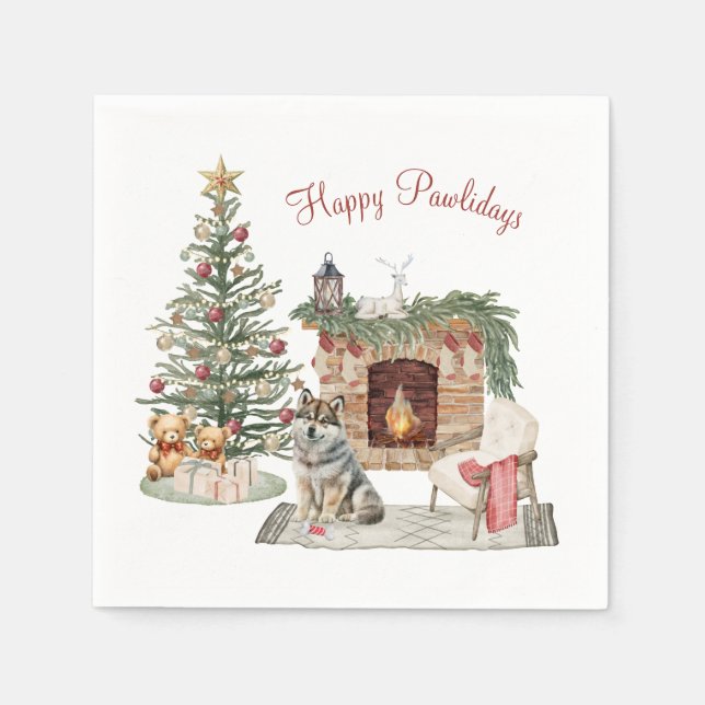 Happy Pawlidays Dog Design- Husky Napkin (Front)