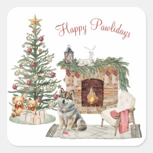 Happy Pawlidays Dog Design- Husky Square Sticker