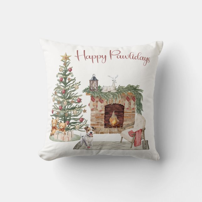 Happy Pawlidays Dog Design- Jack Russell Cushion (Front)