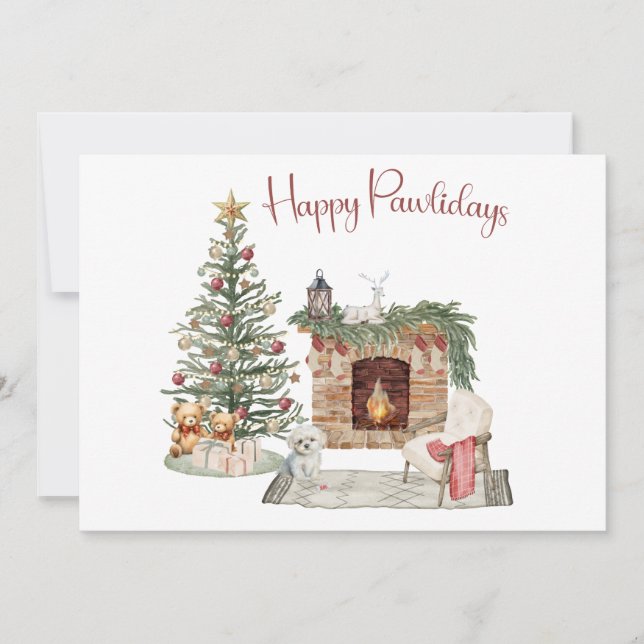 Happy Pawlidays Dog Design- Maltese Holiday Card (Front)