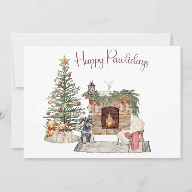 Happy Pawlidays Dog Design- Miniature Schnauzer Holiday Card (Front)