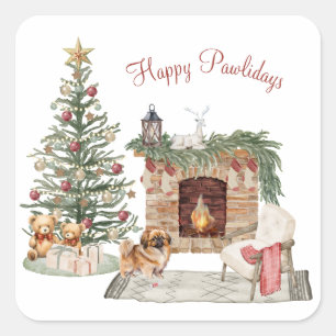 Happy Pawlidays Dog Design- Pekingese Square Sticker