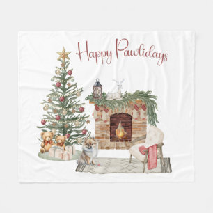Happy Pawlidays Dog Design- Pomeranian Fleece Blanket