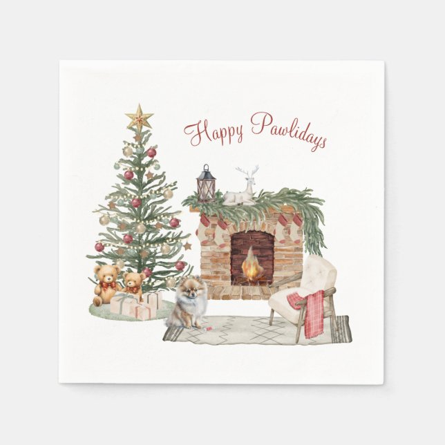 Happy Pawlidays Dog Design- Pomeranian Napkin (Front)