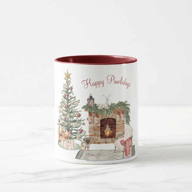 Happy Pawlidays Dog Design- Pug Mug (Center)